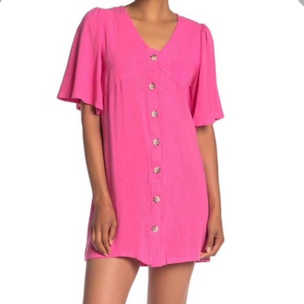 Hot Pink Linen Dress - Size M